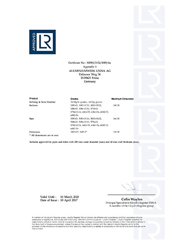 英国劳氏船级社船用铝合金精炼及半成品、-型材、棒材和挤压件制造商认证